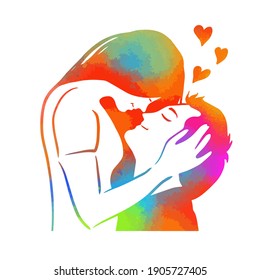 Lovers hug. Happy Valentine's Day. T-shirt print. Vector illustration