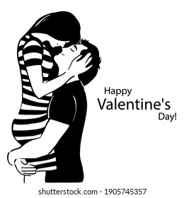 Lovers hug. Happy Valentine's Day. T-shirt print. Vector illustration