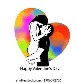 Lovers hug. Happy Valentine's Day. T-shirt print. Vector illustration