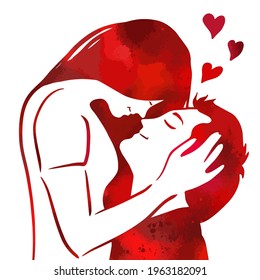 Lovers hug. Happy Valentine's Day. T-shirt red print. Vector illustration