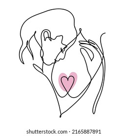 Amantes. Abrazos. Ilustración vectorial de una sola línea continua en el estilo del minimalismo. Amor en una línea.