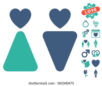 Lovers icon with bonus dating clip art. Vector illustration style is flat iconic cobalt and cyan symbols on white background.