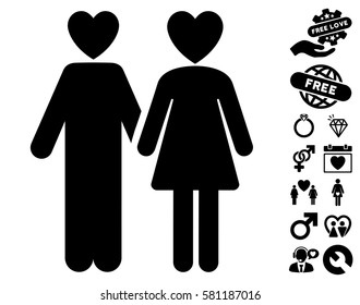 Lovers icon with bonus dating clip art. Vector illustration style is flat iconic black symbols on white background.