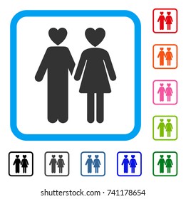 Lovers icon. Flat grey iconic symbol inside a light blue rounded rectangle. Black, gray, green, blue, red, orange color variants of Lovers vector. Designed for web and software user interface.