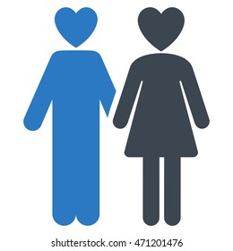 Lovers icon. Vector style is bicolor flat iconic symbol with rounded angles, smooth blue colors, white background.