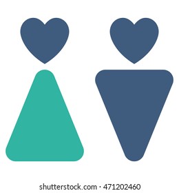 Lovers icon. Vector style is bicolor flat iconic symbol with rounded angles, cobalt and cyan colors, white background.