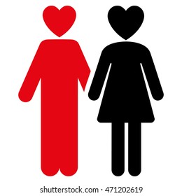 Lovers icon. Vector style is bicolor flat iconic symbol with rounded angles, intensive red and black colors, white background.