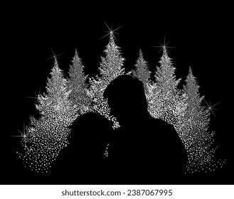 Lovers kiss at the Christmas tree. Christmas. MyRealHoliday. hand drawing. Not AI. Vector illustration