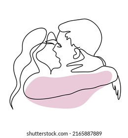 Lovers. Kissing couple. Vector illustration of a single continuous line in the style of minimalism. Love in one line.