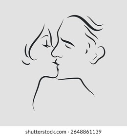 Amantes se beijando. Desenho de linha. Ilustração de vetor