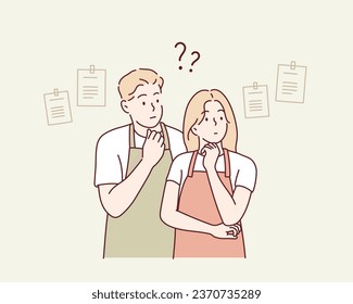 lovers in the kitchen. Hand drawn style vector design illustrations.