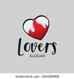 Lovers logo design with heart and fire