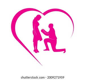 lovers logo with and sign of love, kneeling proposing
