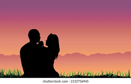Lovers looking at each other with love on a romantic evening. Day of valentine week 2023. Valentine's day love 2023.