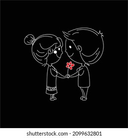 lovers in love and holding flowers together