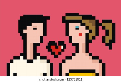 Lovers made of pixel for valentines