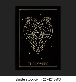 The lovers magic major arcana tarot card with engraving, hand drawn, luxury, celestial, esoteric, boho style, fit for spiritualist, religious, paranormal, tarot reader, astrologer or tattoo