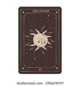 The Lovers. Magic occult tarot card in vintage style. Engraving vector illustration. Hand drawn witchcraft card isolated on white background 