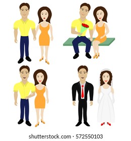 Lovers man and woman. Communication, courtship, wedding. Happy couple. Vector image.
