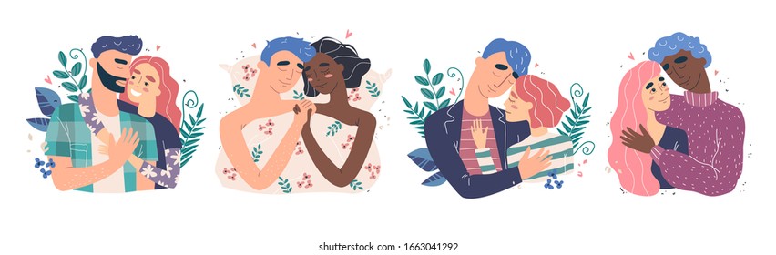 Lovers man and woman hug. Happy family concept. Couple in a relationship in love. Set of images