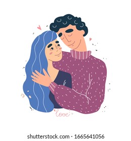 Lovers man and woman hug. Happy family concept. Couple in a relationship in love. Banner with place for text in modern style