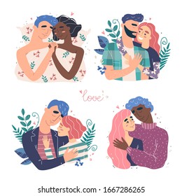 Lovers man and woman hug. Happy family concept. Couple in a relationship in love. Set of images