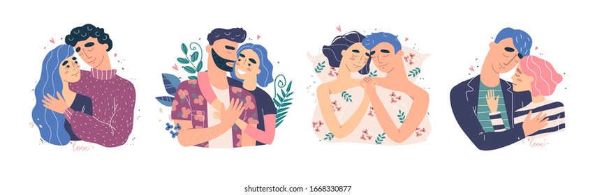 Lovers man and woman hug. Happy family concept. Couple in a relationship in love. Set of images