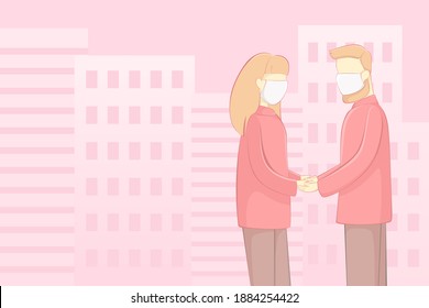Lovers in masks on date. Vector illustration.