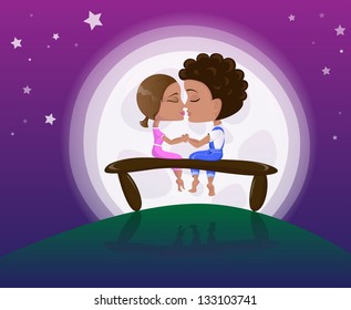 Lovers in the moonlight sitting