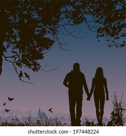 lovers at night, romantic nature background