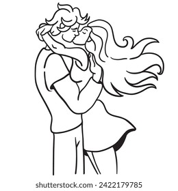 amantes de una cita. abrazos de pareja y besos.gente en líneas estilo doodle.plantilla para el diseño del logo de la etiqueta de la invitación a los afiches