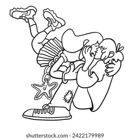 lovers on a date. couple hugging and kissing.people in lines doodle style.template for poster invitation sticker logo website design