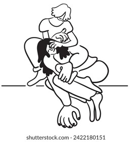 lovers on a date. couple hugging and relax.people in lines doodle style.template for poster invitation sticker logo website design