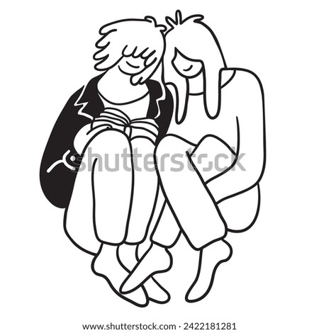 lovers on a date. couple hugging and reading.people in lines doodle style.template for poster invitation sticker logo website design