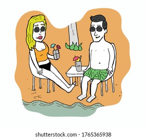 lovers on vacation vector design. hand drawn