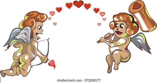 lovers on Valentine's day surrounded by cupids