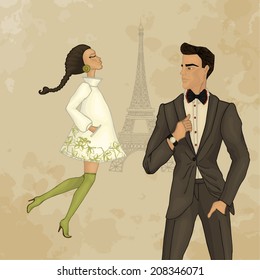 Lovers in Paris. The girl runs