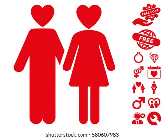 Lovers pictograph with bonus valentine images. Vector illustration style is flat iconic red symbols on white background.