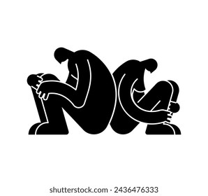 Lovers' quarrel. Two people are sitting with their faces turned away. Pain and disappointment in a partner. The concept of divorce and separation of a couple of loved ones.