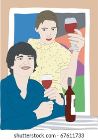Lovers with Red Wine