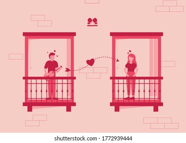 LOVERS ROMANCE IN APARTMENT WINDOW VECTOR 