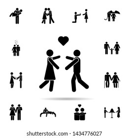 Lovers run to each other icon. Universal set of people in love for website design and development, app development