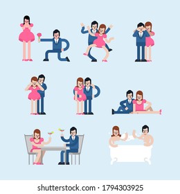 Lovers set. Loving couple Boyfriend and Girl. Romantic relationship. Love illustration 