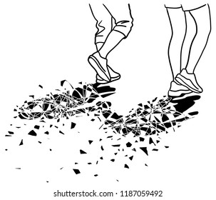 The lovers shadows are connected to each other while walking. concept couple in love.