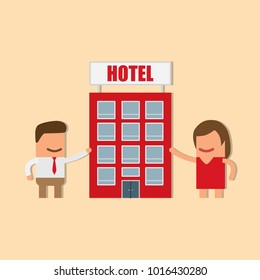 Lovers showing a hotel, vector illustration design. Love collection.