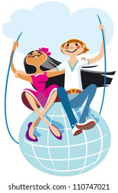 Lovers Sitting on a Swing