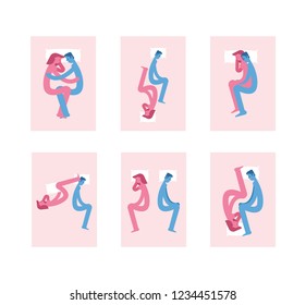 Lovers sleep set pose. man and woman are sleeping. boyfriend and girlfriend sleeper. Couple asleep 