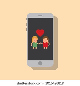 Lovers in a smartphone, vector illustration design. Love collection.