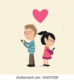 lovers standing  and use their smartphone