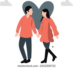 Os amantes passeiam juntos, desfrutando de uma caminhada romântica.